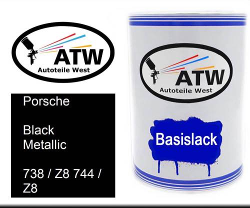 Porsche, Black Metallic, 738 / Z8 744 / Z8: 500ml Lackdose, von ATW Autoteile West.
